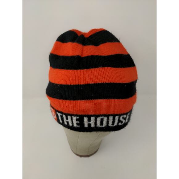 The House Striped Beanie Hat Orange & Black Spell Out Logo Knit - Picture 3 of 13